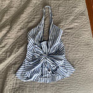 Brand New Zara Blue and White Halter Blouse